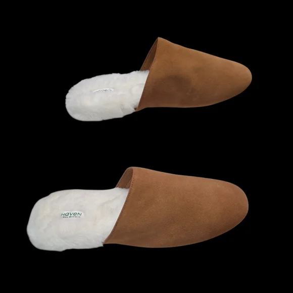 Haven Well Within Leather Brown Slippers Faux-Fur Lining Slides Women Size 9 - Picture 8 of 16